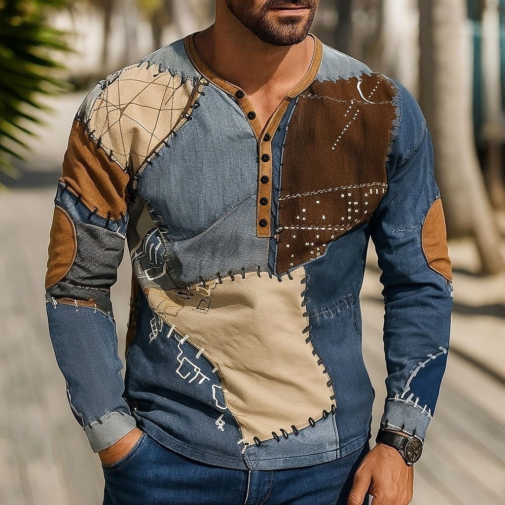 Pánské Slátanina Tričko Tričko Henley Trička Dlouhý rukáv Vinobraní Designové stylové Venkovní Ležérní Denní Podzim Jaro léto Zelená Vodní modrá Fialová Kávová Henley Tričko Henley 2025 - €19.27 –P2