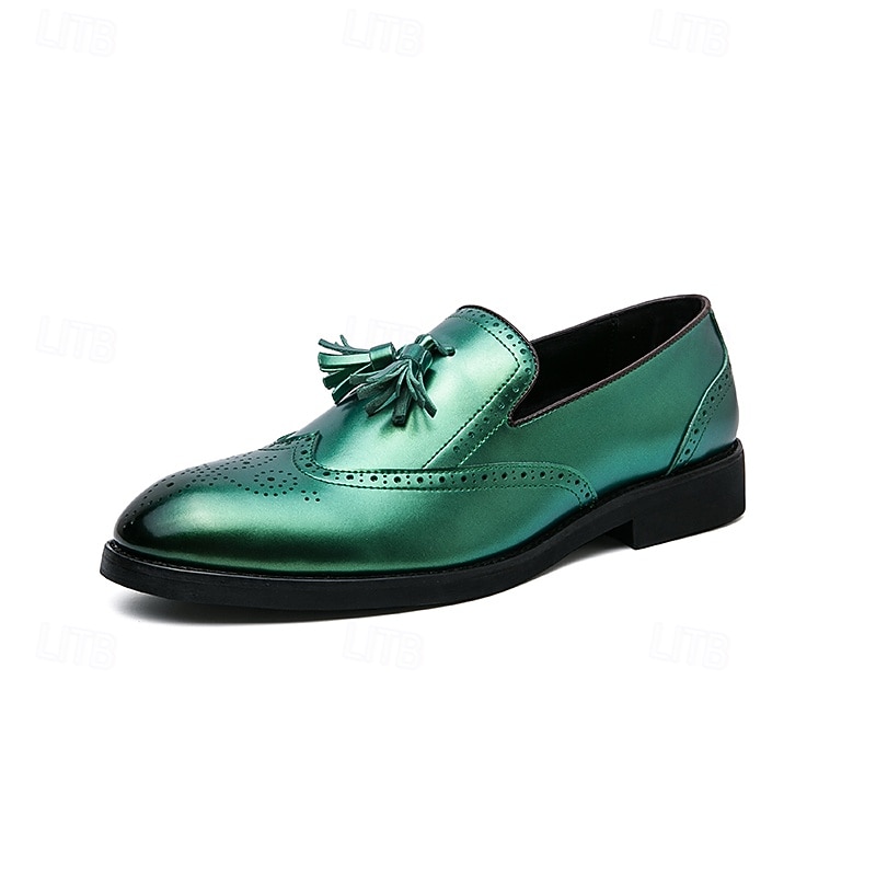 zielone, męskie mokasyny z prawdziwej skóry ekologicznej z frędzlami – eleganckie i stylowe obuwie na oficjalne i świąteczne okazje 2026 - $59.99 –P3