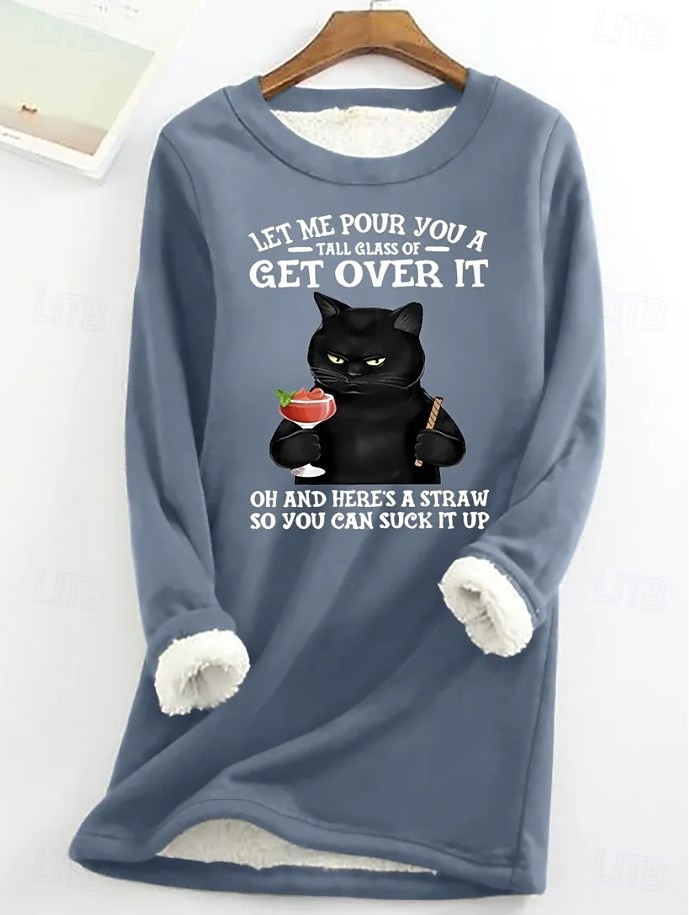 Damen Pullover Sweatshirt Druck Katze Buchstabe Lässig Komfort Langarm Rundhalsausschnitt Normale Oberteile Straße Alltagskleidung Blau Schwarz Rosa Rote Grau Herbst Winter 2026 - $27.99 –P4