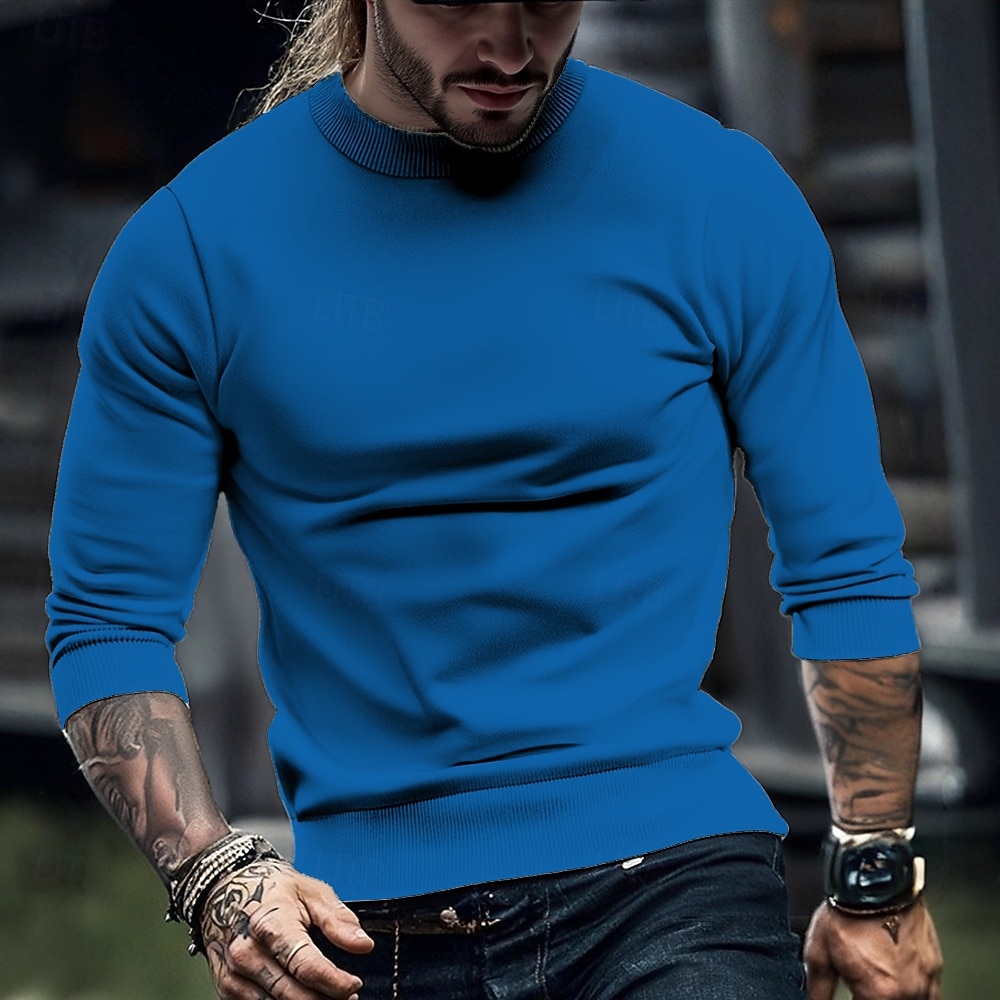 Voor heren Trui Gebreide trui Geribd breien Normale tops Gebreid Effen Hoge nek Modieus Basic Vakantie Alledaagse kleding Kleding Herfst Winter Rood Marineblauw S M L 2026 - $26.99 –P6