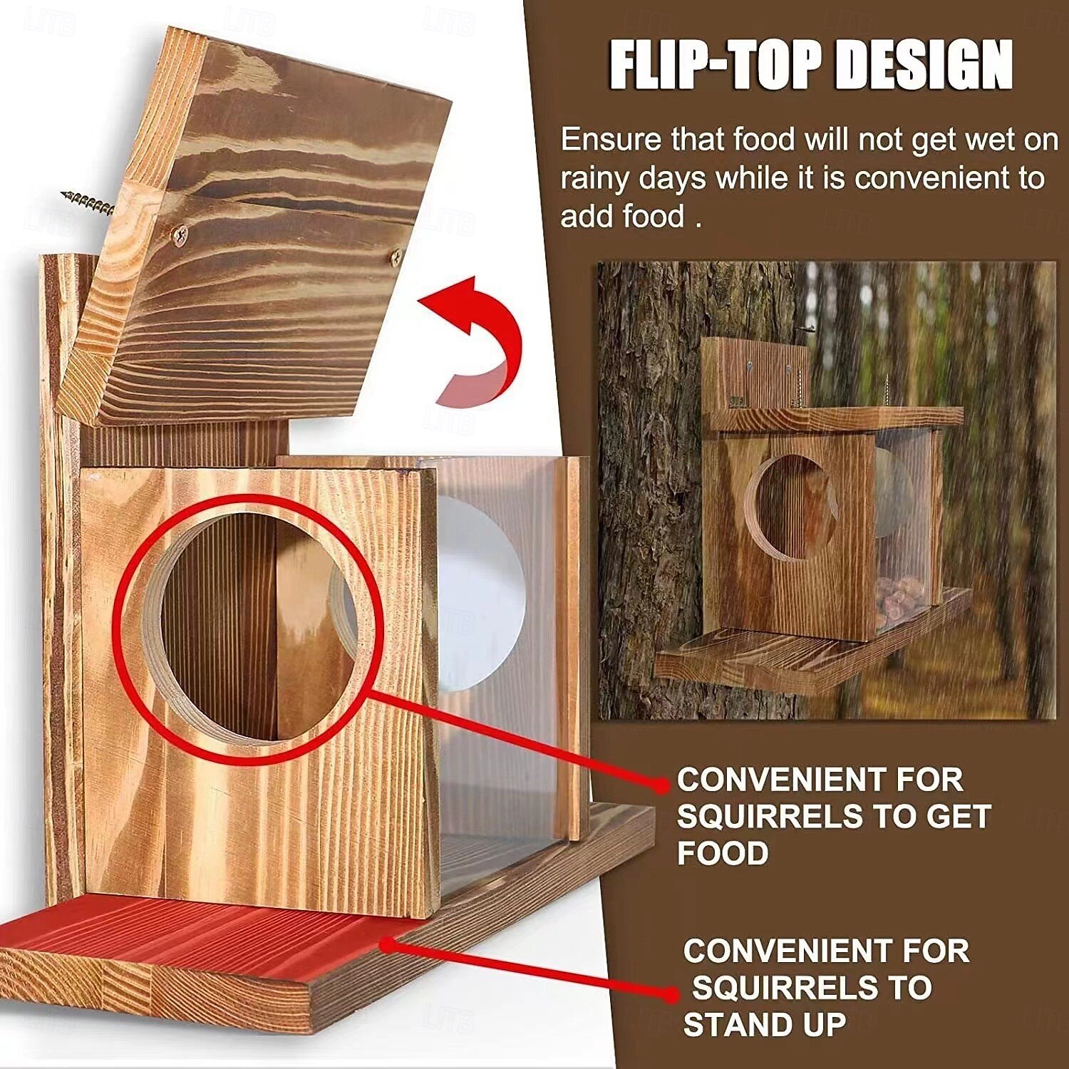 Mangeoire à écureuils, cantine à écureuils murale en bois robuste pour jardin, boîte d'alimentation pour écureuils en rondins d'extérieur résistante à l'humidité pour jardin, arbre de 2025 ? $38.99 –P6