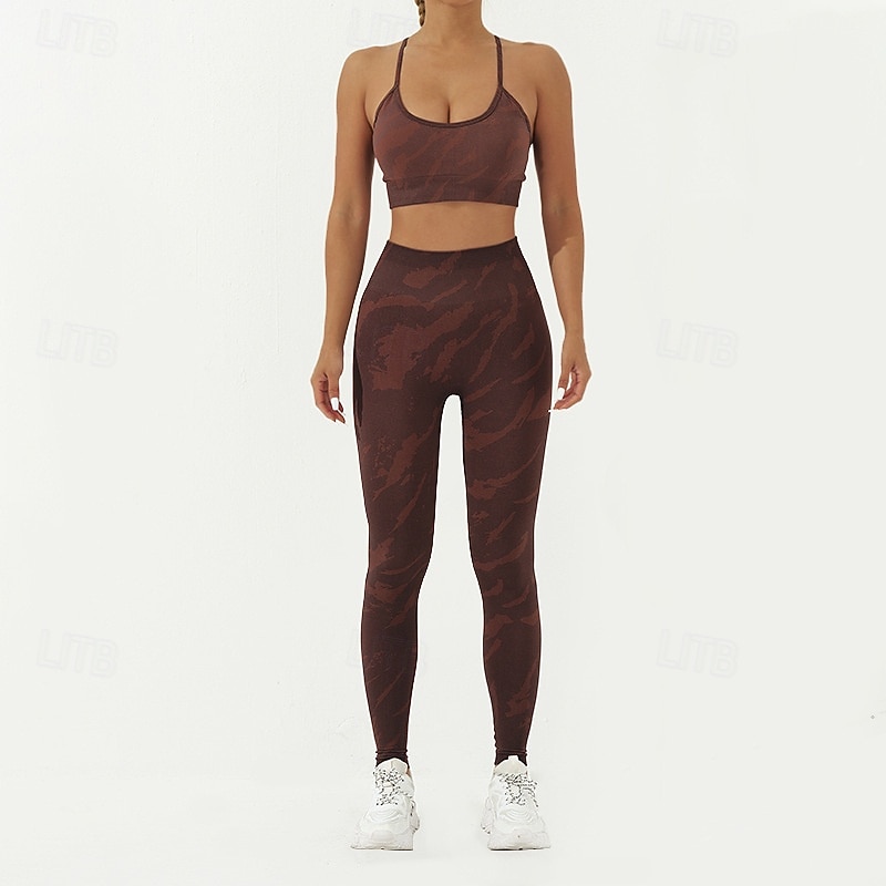 Dam 2-delad yogatröja Sport BH Loungekläder Tryck Träningsdräkter Mörkgrå Svart Gym Träna Träning Hög midja Stretch Andningsfunktion Magkontroll Ärmlös Sport Sportkläder 2025 - $42.99 –P4