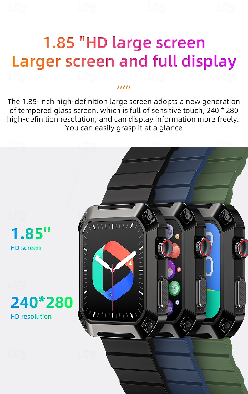 2025年 LOKMAT OCEAN 2 PRO スマートウォッチ 1.85 インチ スマート·ウォッチ ブルートゥース 歩数計 着信通知 アクティビティトラッカー と互換性があります Android iOS 女性 男性 長時間スタンバイ ハンドフリーコール 防水 IP68 51mmウォッチケース  コレクション – $35.99 –P3
