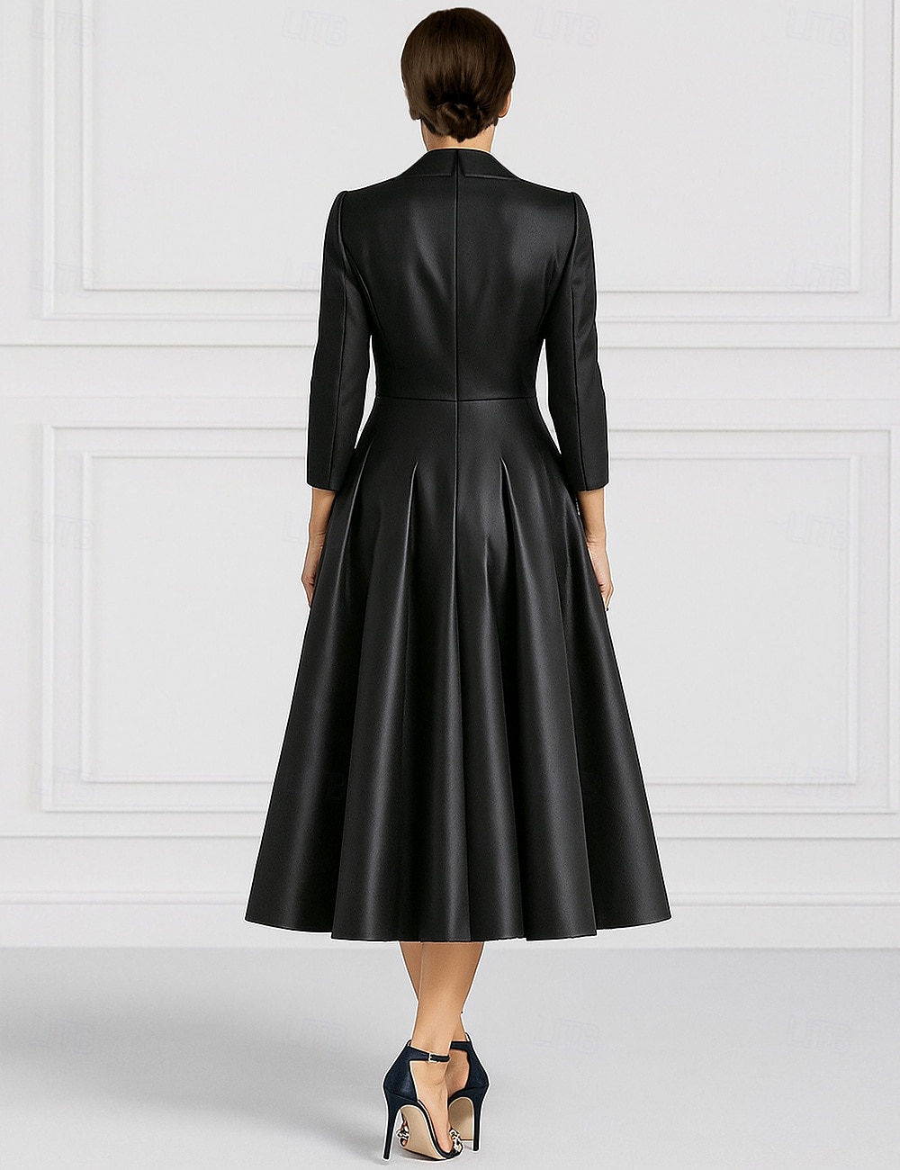 Women's Tuxedo Dress A-Line Formal Wedding Guest Satin Silk Elegant Vintage Long Sleeve Tea Length Peak Lapel 2026 - $159.99 –P3