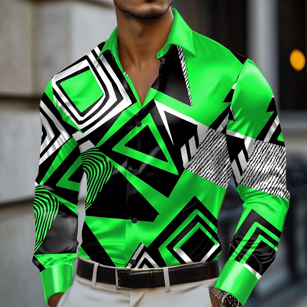 Hombre Geométrico Bloque de color Cuadrícula / Cuadros Camisa Camisa de raso Camisa para Vestido Manga Larga Moda informal Vacaciones Uso Diario Verano Primavera Otoño Cuello Vuelto Impresión 3D 2026 - $29.99 –P5