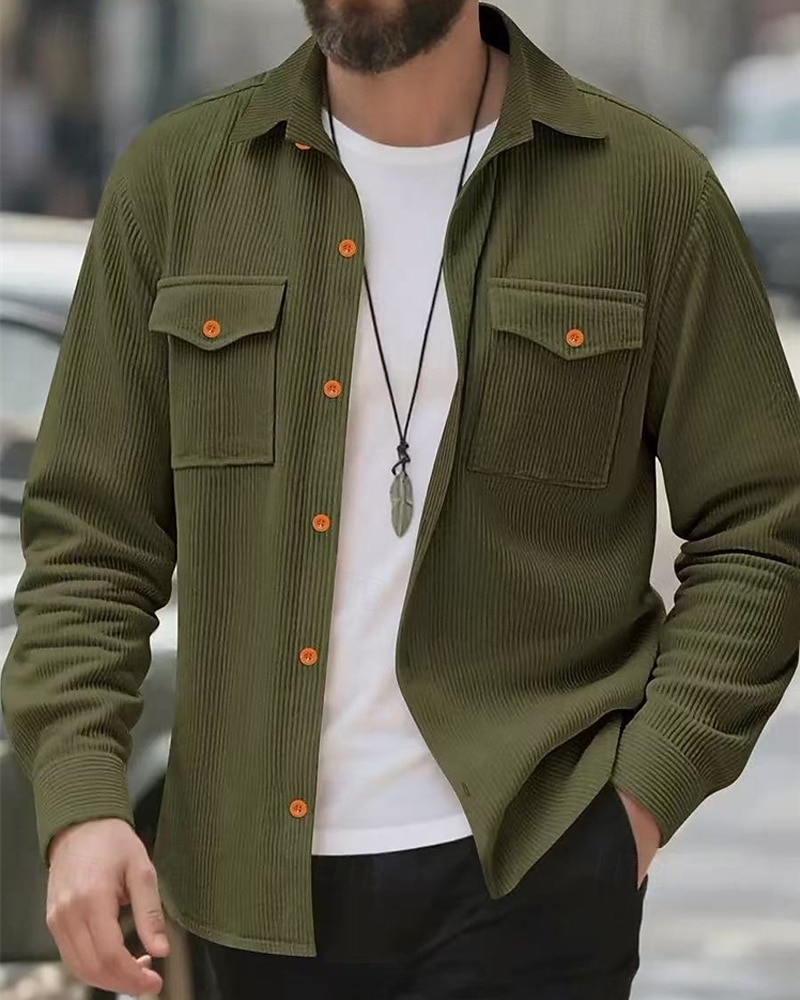 Herren Leichte Jacke Cordjacke Cargo-Jacke Freizeitjacke Urlaub Täglich Atmungsaktiv Tasche Frühling Herbst Einfach Mode Klassisch Revers Regulär Schwarz Hellgrau Armeegrün Beige Jacken 2025 - $26.99 –P1