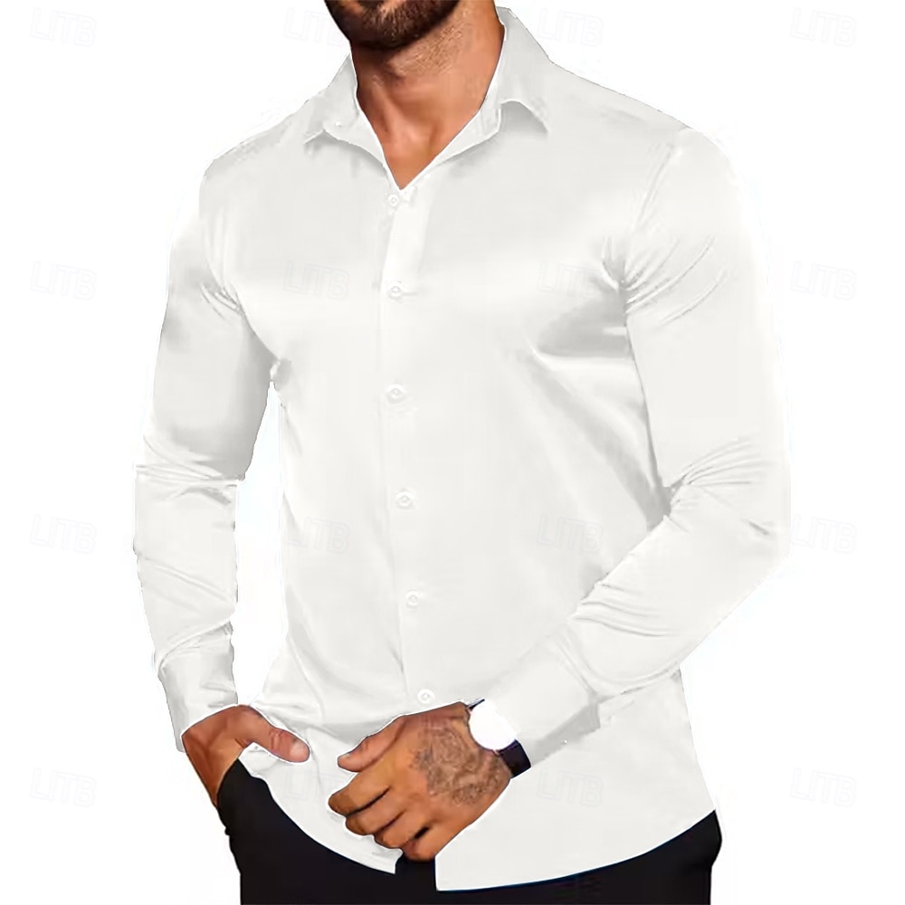 Per uomo Camicia Come la seta Camicia in raso Camicia casual Camicia con Bottoni Semplice Formale Matrimonio Nero Bianco Vino Blu Manica Lunga Bavero Primavera & Autunno Tutte le stagioni del 2025 a $23.99 –P5