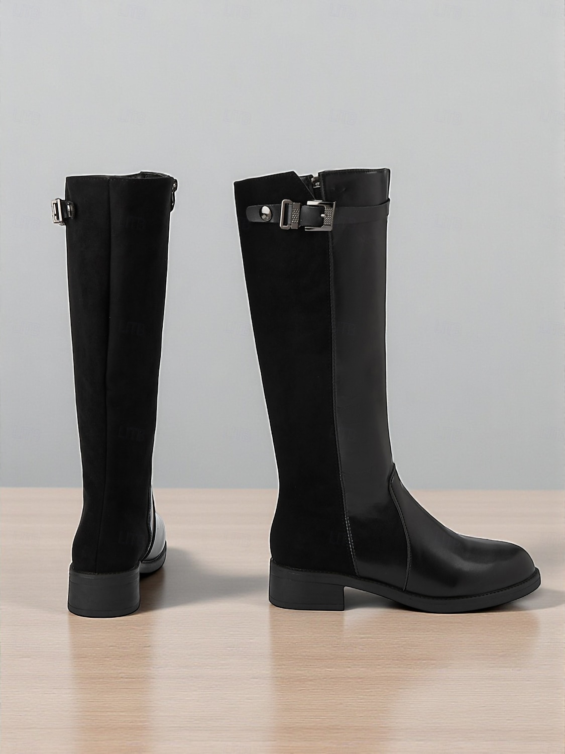 Femmes Bottes Quotidien Bottes hautes au genou Petit talon Bout Rond Occasionnel Minimalisme Faux daim Fermeture éclair Noir Marron de 2025 ? $42.99 –P2