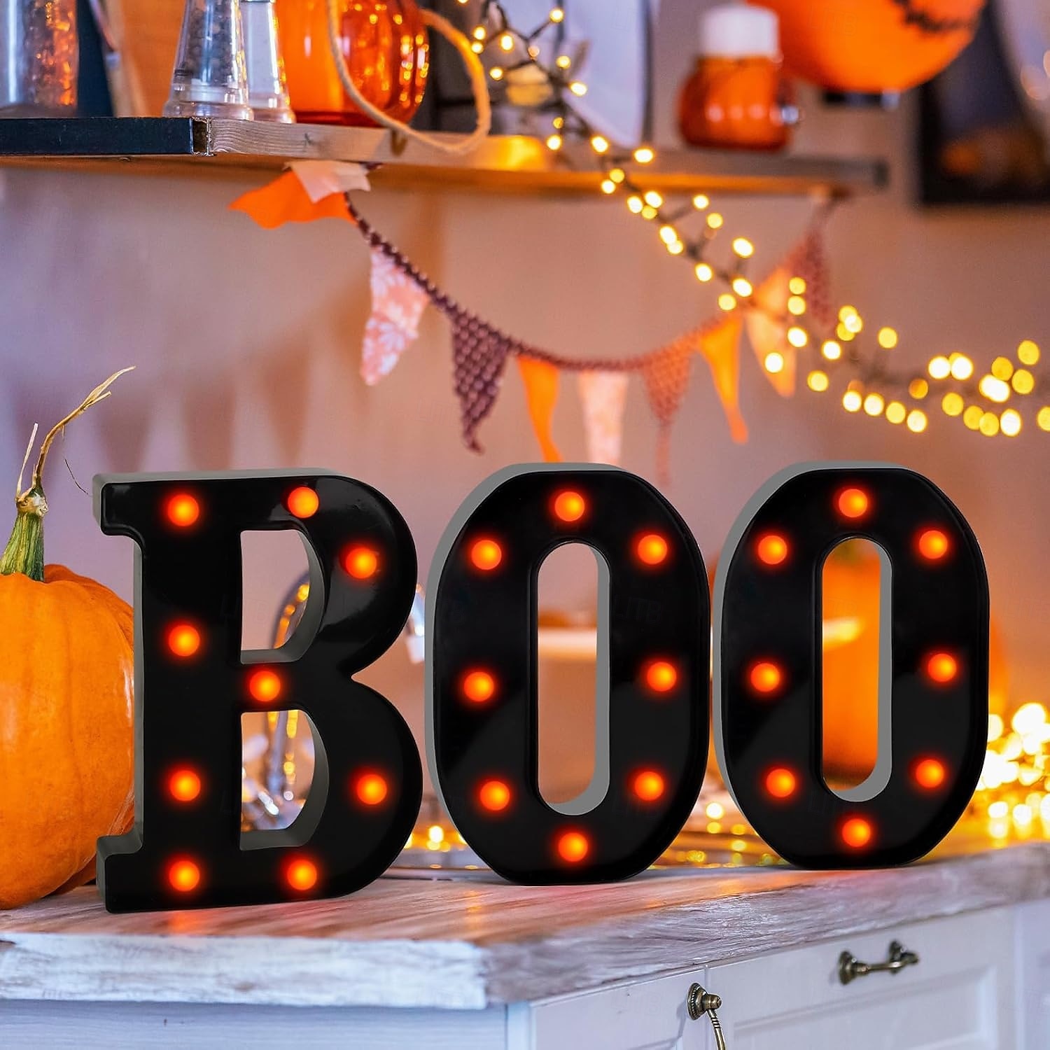 Lumini de Halloween cu litere, lumini luminoase în formă de boo, decor, lumini, ornamente pentru birou, fantomă, festival, atmosferă interioară, aspect 2025 - $21.99 –P2