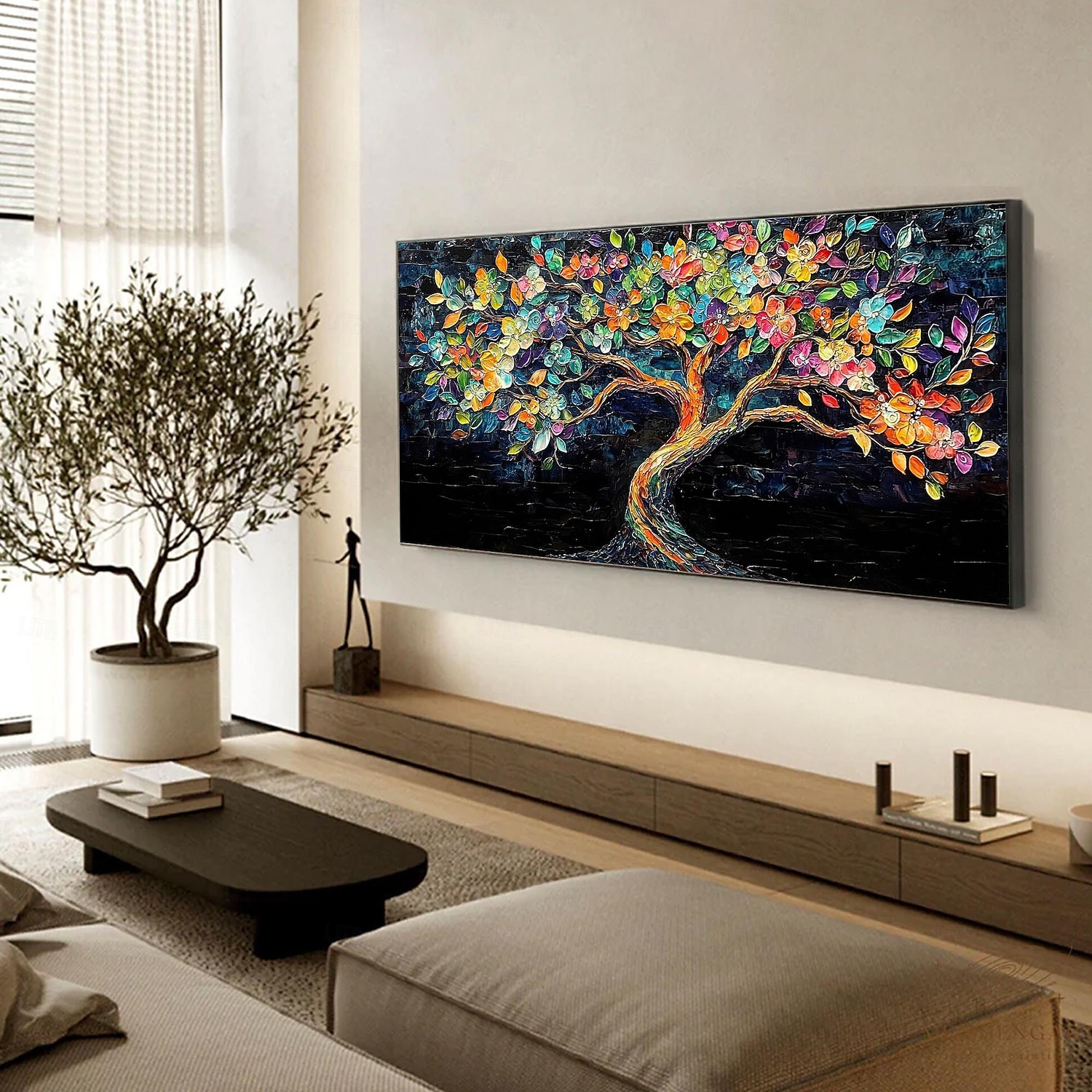 2025年 手作りのオリジナルのカラフルな咲く木の油絵、キャンバスの壁、抽象的な生命の木の絵画、家の装飾用、枠張り付き/内枠なしの絵画  コレクション – $100.99 –P7