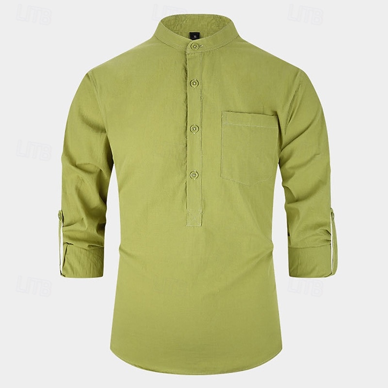 Per uomo Camicia Camicia con colletto alla coreana Camicia popover Camicia casual Nero Bianco Giallo Rosso Blu marino Manica Lunga Semplice Henley Quotidiano Uscire Tasca Frontale Abbigliamento del 2025 a $23.99 –P17