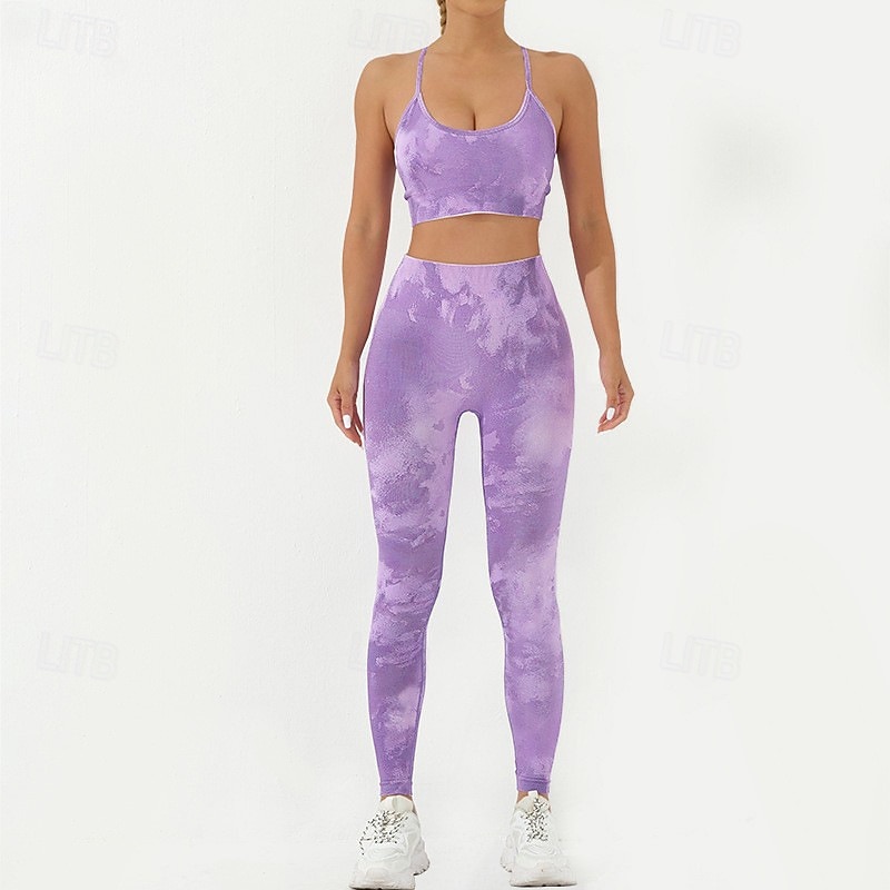 Dam 2-delad yogatröja Sport BH Loungekläder Tryck Träningsdräkter Mörkgrå Svart Gym Träna Träning Hög midja Stretch Andningsfunktion Magkontroll Ärmlös Sport Sportkläder 2025 - $42.99 –P11