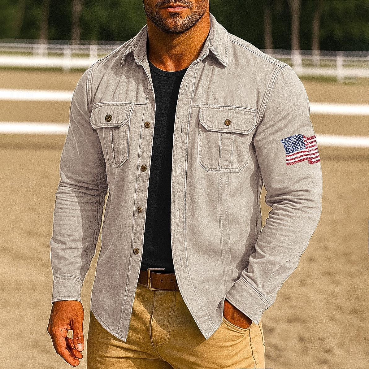 Herren Amerikanische US-Flagge Arbeitshemd Westernhemd Cargohemd Langarm Lässig Taktisch Sport im Freien Arbeitskleidung Frühling Herbst Umlegekragen Zwei Fronttaschen Hemden mit Knopfleiste Schwarz 2026 - $29.99 –P7