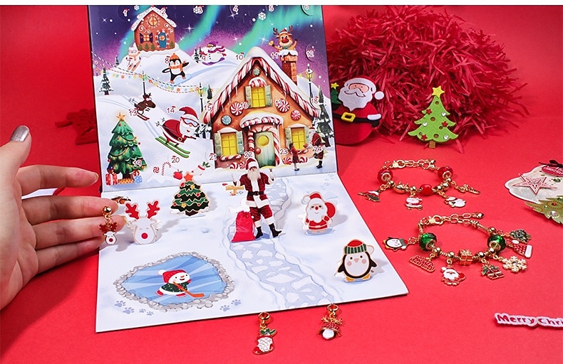 Brățări calendar de Advent de Crăciun 2025 pentru fete, kit de confecționare bijuterii DIY de 24 de zile cu 22 de mărgele cu pandantive și 2 brățări reglabile, cadou de numărătoare inversă de Crăciun 2025 - $18.49 –P4