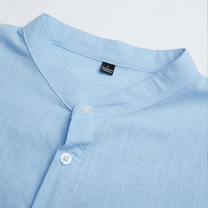 Per uomo Camicia di lino Camicia con colletto alla coreana Camicia popover Camicia casual Camicia da Spiaggia Semplice Vacanza Ferie Nero Bianco Rosa Arancione Manica Lunga Henley Estate Primavera del 2025 a $23.99 –P9