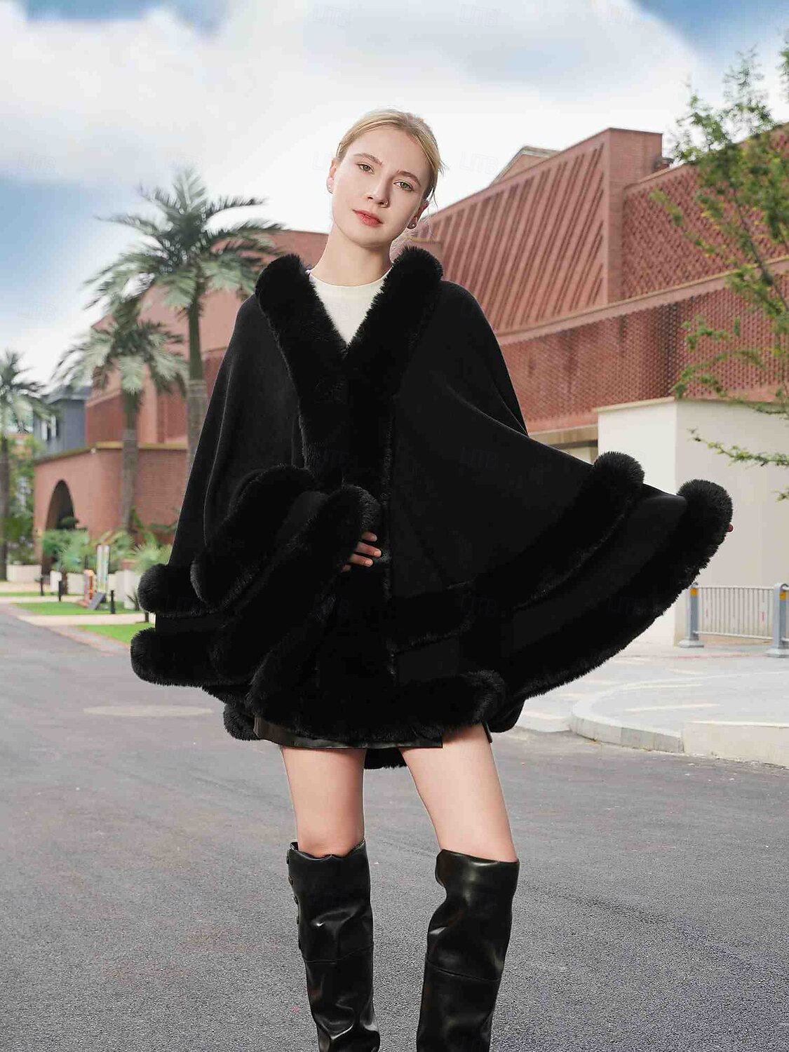 Pelssjal Plus Size Curve Hold Varm Ermeløs Flaggermusermer Polyester Bryllup Wrap Med Ren Farge Til Spesiell Leilighet Høst vinter 2025 - $113.99 –P6
