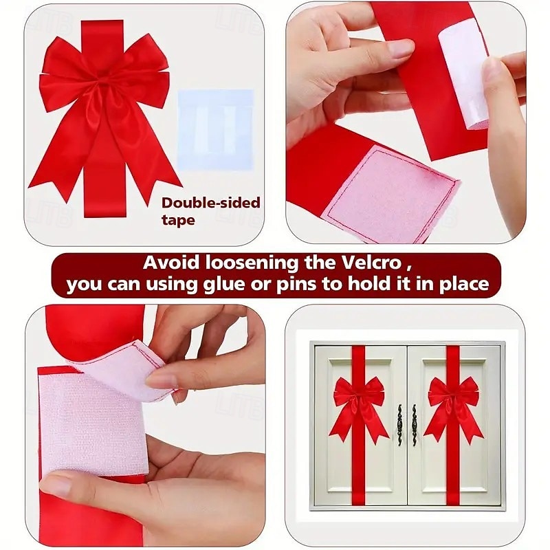 4PCS Christmas Bow and Ribbon Set – Double-Sided Tape Included, No Assembly Needed, Reusable Non-Electric Door and Cabinet Decorations for Christmas and Halloween 2025 - $24.99 –P4