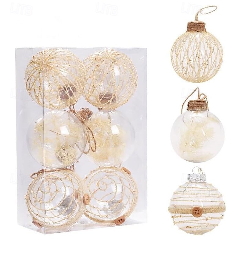 Juego de 6 adornos navideños transparentes con hilo para mascotas, bolas envueltas en flores secas, adornos navideños transparentes para bricolaje, para decoración de fiestas en el hogar. 2025 - $17.49 –P12