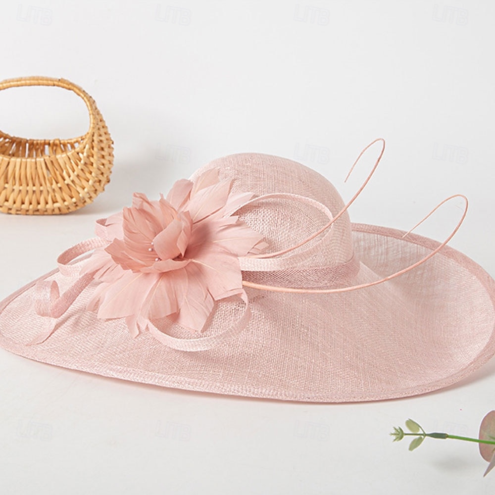 Hatter Sinamay Solhatt Bryllup Ferie Te Fest Hesteløp cocktail Elegant Årgang Solbeskyttelse Med Blomster Hodeplagg Hodeplagg 2025 - $86.99 –P10
