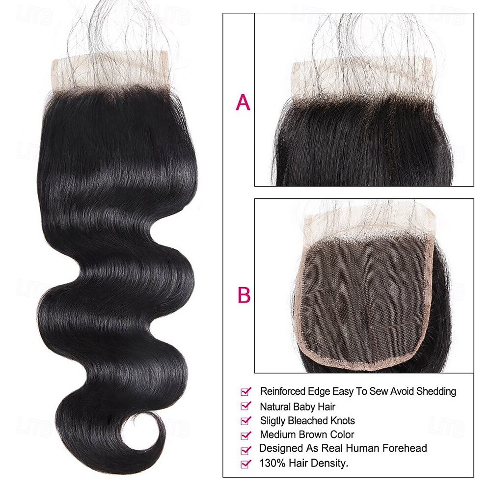 Braziliaanse bodywave van menselijk haar, weefextensie van menselijk haar, 3 bundels met sluiting, 4x4 kantsluiting 2025 - $211.99 –P6