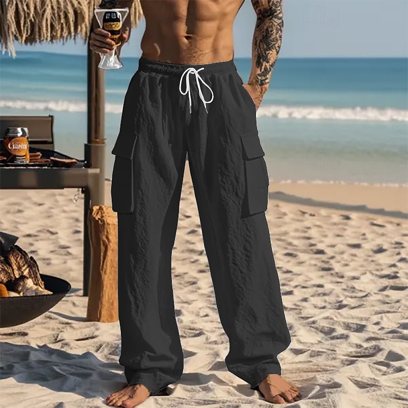 Herren Leinenhosen Hose Sommerhose Strandhose Kordelzug Tasche Elastischer Bund Einfach Komfort Atmungsaktiv Urlaub Täglich Ferien Hawaiianisch Boho Schwarz Weiß Mikroelastisch 2026 - $24.99 –P2