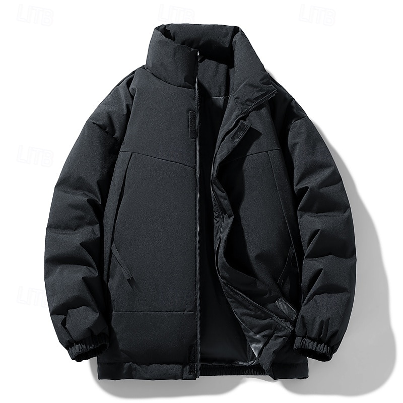 Men's Jacket Casual Jacket Outdoor Vacation Warm Zipper Pocket Fall Winter Plain Fashion Streetwear Standing Collar Regular Dark Gray Black Dark Green Khaki Dark Coffee Jacket 2026 - $60.99 –P3