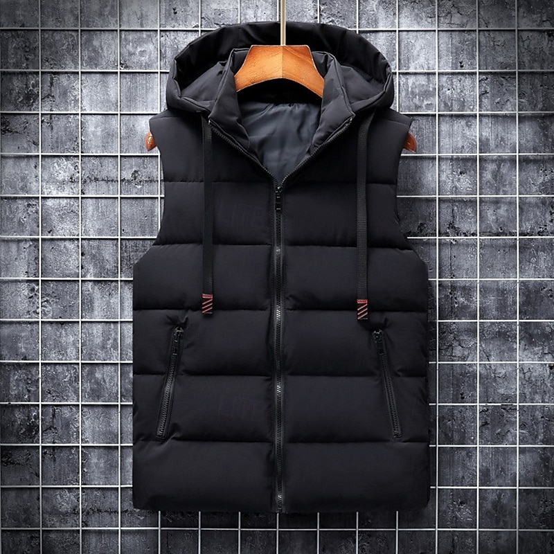 Pánské Puffer Vesta Kamizelka Vesta Dovolená Denní Rande Módní Na běžné nošení Zima Kapsy Polyester Zahřívací Pohodlné Pevná barva Zip Kapuce Běžný Černá Vodní modrá Tmavě šedá Béžová Vesta 2025 - $36.99 –P12