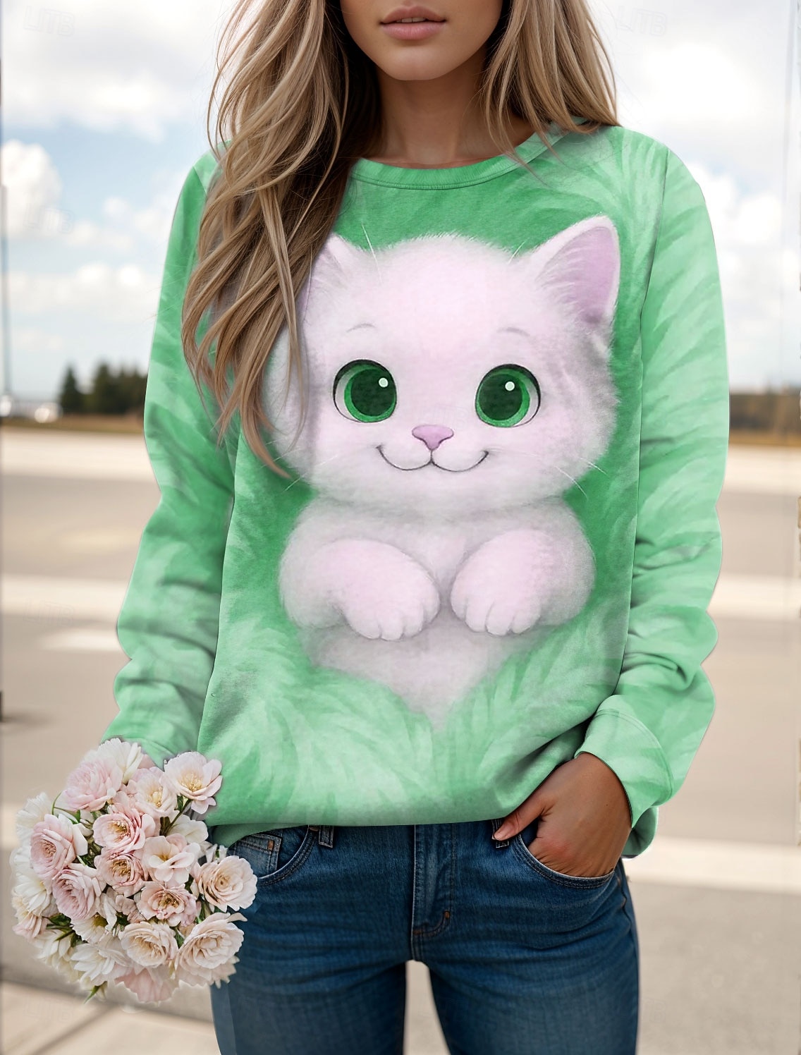 Per donna Felpa Pullover Stampato Grafico Animale Gatto Casual Manica Lunga Girocollo Top Regolari Casuale Streetwear Ferie Blu Rosa Viola Verde Primavera Autunno Inverno del 2026 a $28.99 –P4