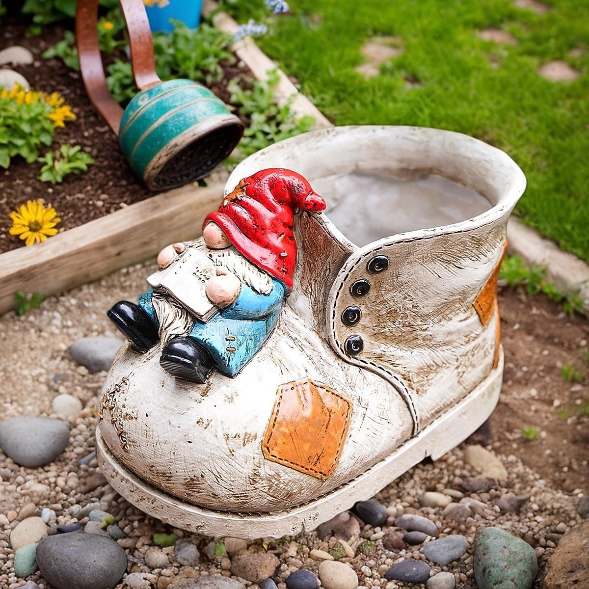 Кашпо для суккулентов в форме гнома в форме ботинка – красочный расписанный вручную цветочный горшок из смолы для декора сада, украшения патио &выращивание мини-растений 2026 - $16.49 –P7