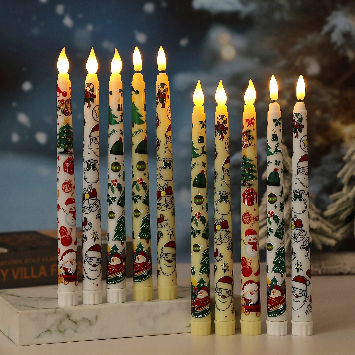 Flammenlose Stabkerzen mit weihnachtlichem Farbmuster, batteriebetrieben mit Fernbedienung und Timer, flackernde LED-Stabkerzen mit 3D-Docht, Weihnachtsmann, Schneemann, Weihnachtsbaum-Aufkleber, 2025 - $17.99 –P1
