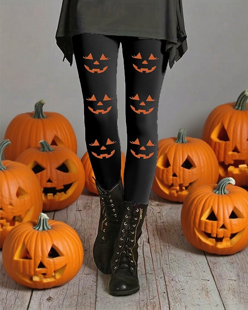 Dam Byxor Damasker Mysiga leggings Streetwear Ledigt Fullängd Hög midjaPantsHalloween Grafisk Elastisk midja Mönster Mateial som andas Bekväm Elastisk Semester Gata Dagliga kläder Svart Sommar Vår 2025 - $23.99 –P1