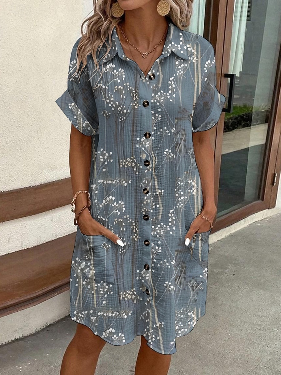 Femmes Mini Robe Robe Chemise Robe Décontractée Robe Imprimée Mode Moderne Quotidien Plage Week-end Coupe régulière Fleuri Manche Courte Col de chemise Bleu Été Printemps Automne de 2025 ? $35.99 –P3