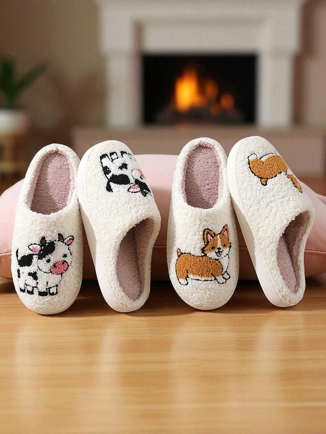 Pantufas femininas de lã sintética branca com estampa fofa de corgi – chinelos confortáveis de inverno para casa, quarto e sala de estar de 2025 por $18.99 –P2