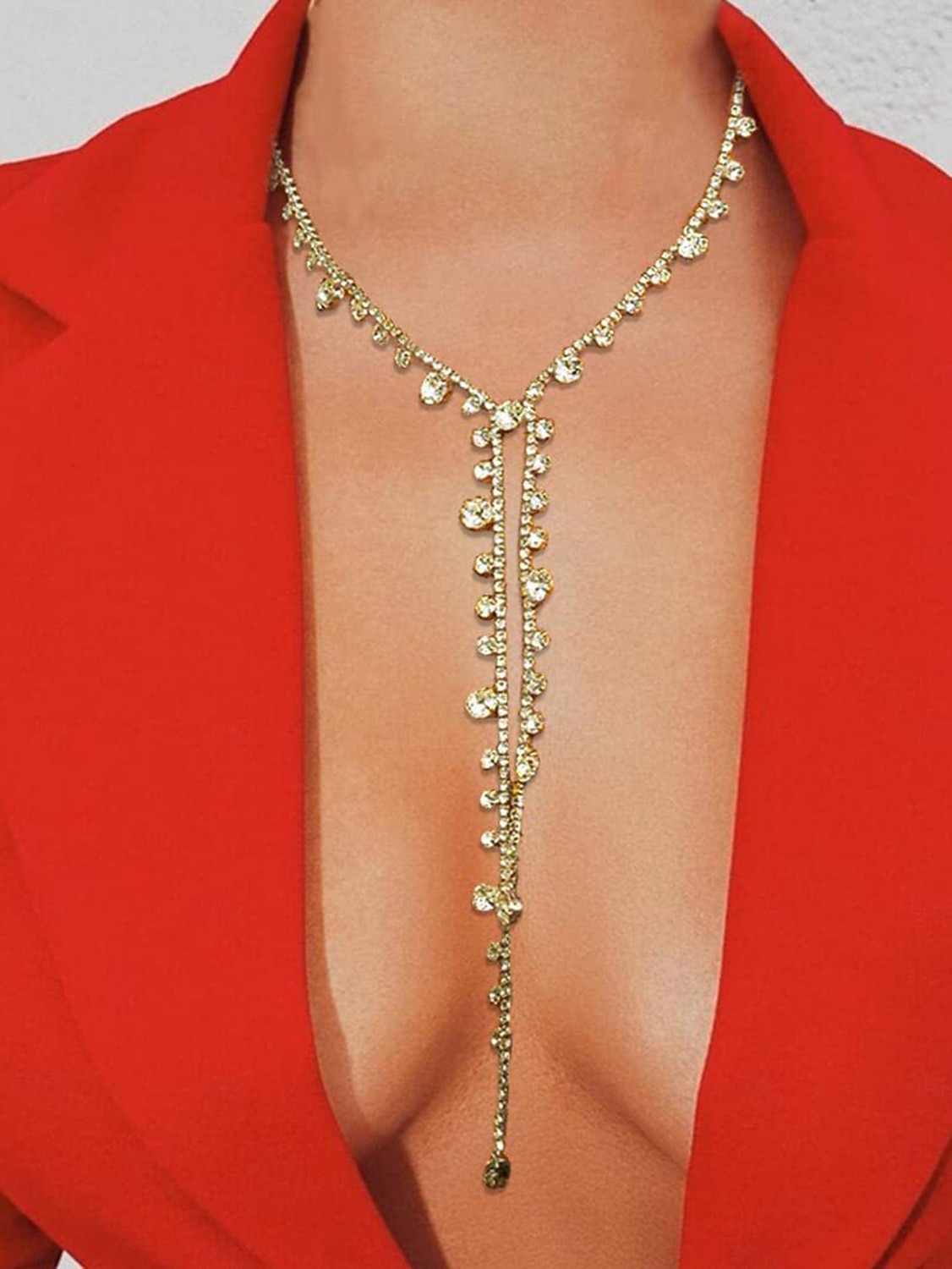 collana girocollo a forma di Y con strass da donna: gioielli scintillanti in cristallo per abiti con scollo a V profondo e occasioni di festa del 2025 a $14.99 –P1