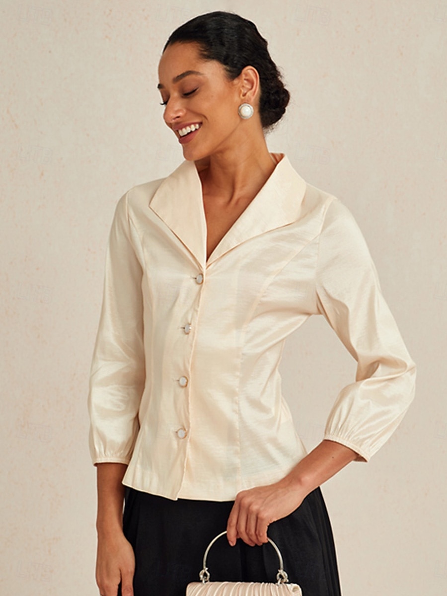 Femmes Chemisier Hauts Élégants Hauts de soirée Élégant Travail Col en V Travail robe demoiselle d honneur Tenue d'Affaire Beige Printemps Automne Hiver de 2026 ? $95.99 –P1