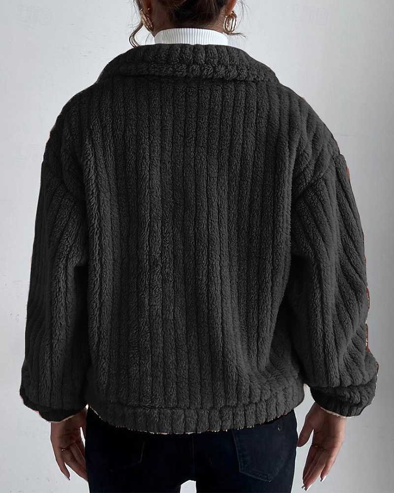 Dame Vinterfrakk Fleece-jakke Hold Varm Bekvem Lomme Knapper Mote عادي Ut på byen Helg Enkeltkneppet Normal Aftæpning Normal Langermet Yttertøy Svart Brun Mørkegrå Vinter 2025 - $24.99 –P7