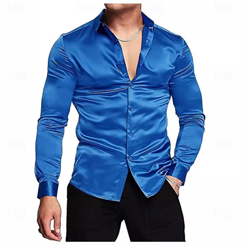 Per uomo Camicia Come la seta Camicia in raso Camicia elegante Camicia casual Camicia con Bottoni Semplice Matrimonio Doccia Nero Bianco Rosso Blu reale Manica Lunga Bavero Primavera & Autunno Tutte del 2025 a $23.99 –P5