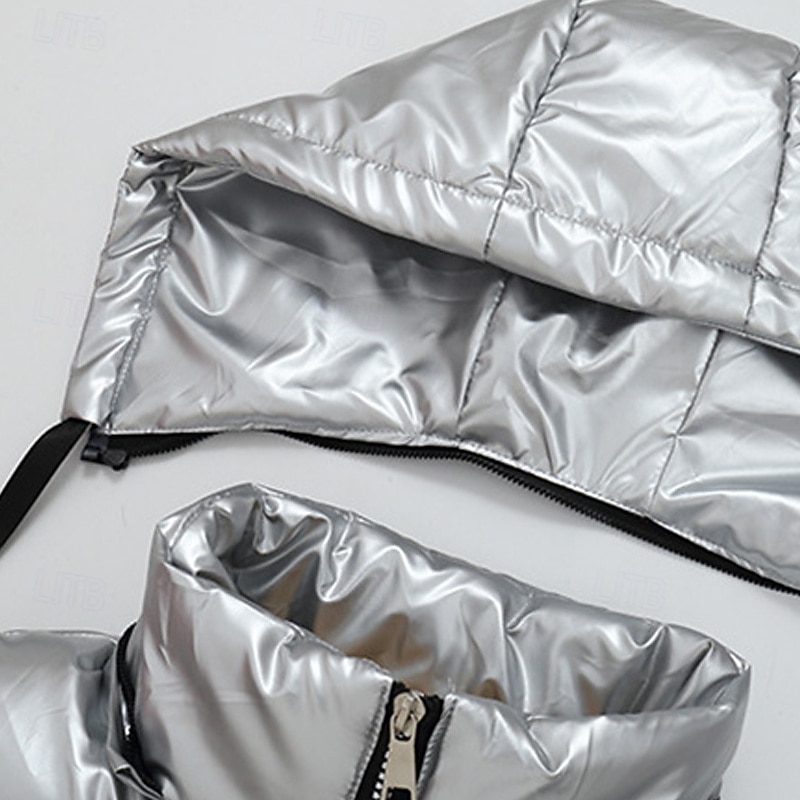 Pánské Puffer Vesta Kamizelka Vesta Dovolená Denní Rande Módní Na běžné nošení Podzim zima Kapsy Polyester Zahřívací Pohodlné Pevná barva Zip Kapuce Běžný Stříbrná Černá Rubínově červená Tmav 2025 - $33.99 –P3