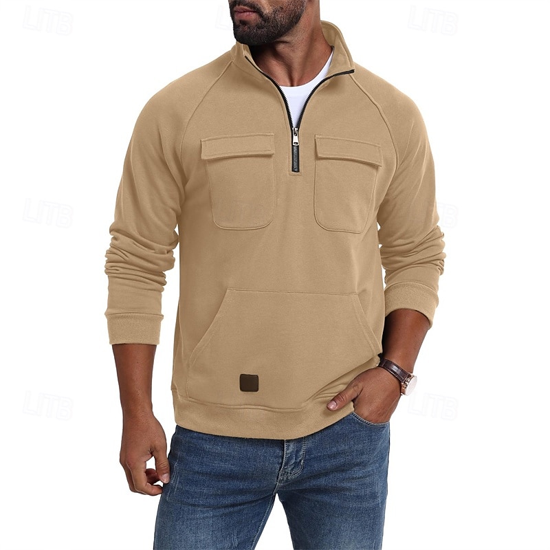 Ανδρικά Πουλόβερ Φούτερ με φερμουάρ Μαύρο Πράσινο Χακί Χακί Καφέ Γκρίζο Όρθιος γιακάς Σκέτο Τσέπη Αθλήματα & Ύπαιθρος Καθημερινά Αργίες Πολυεστέρας Κομψό στυλ street Βασικό Καθημερινό Άνοιξη Φθινόπωρο 2026 - $29.99 –P9