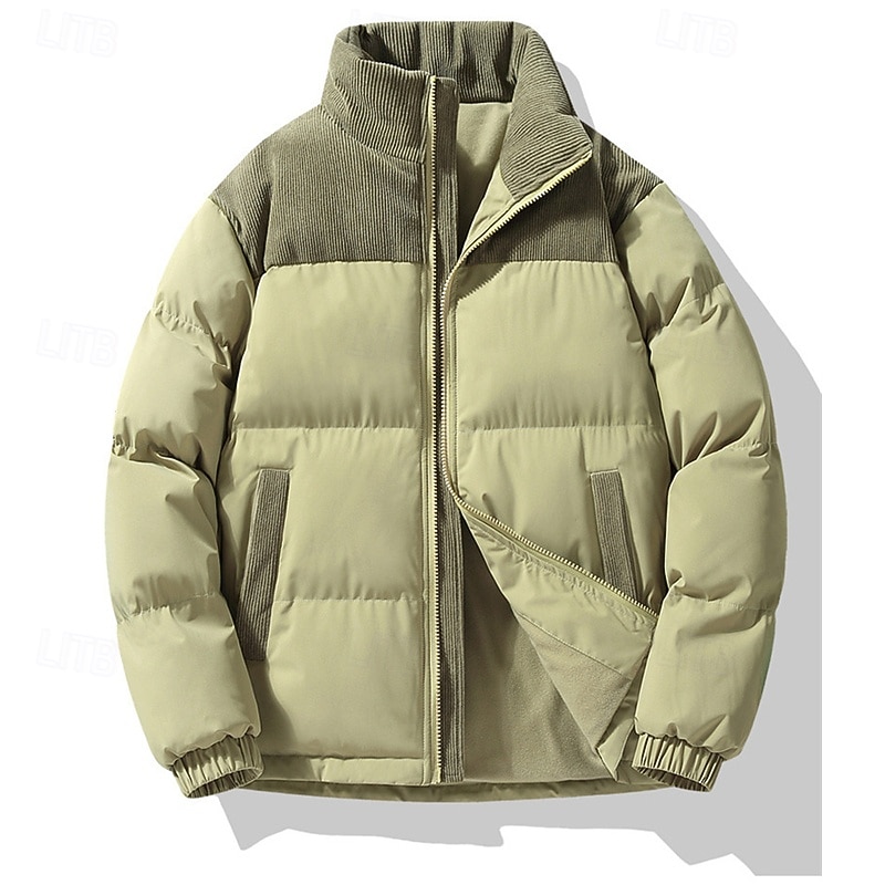Pánské Zimní kabát Puffer bunda Polstrovaná bunda Kapsy Polyester Dovolená Denní nošení Rande Standardní Módní Na běžné nošení Pohodlné Zahřívací Podzim zima Plná / Jednobarevná Černá Růžov 2025 - $36.99 –P14
