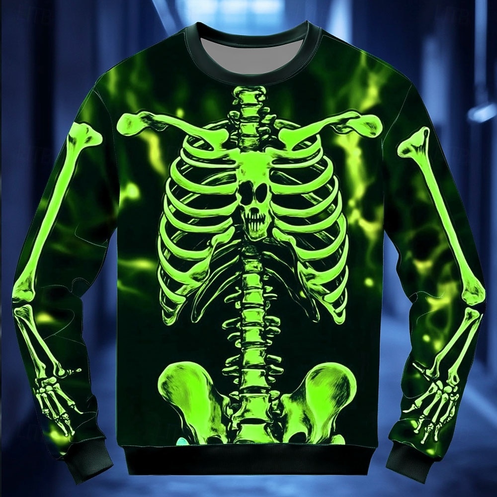 Halloween Day of the Dead Skull Men's 3D Print Skeleton Sweatshirt Punk Party Long Sleeve Crew Neck Vacation Light Green Red Crewneck 3D All Seasons Designer 2025 - $30.99 –P4