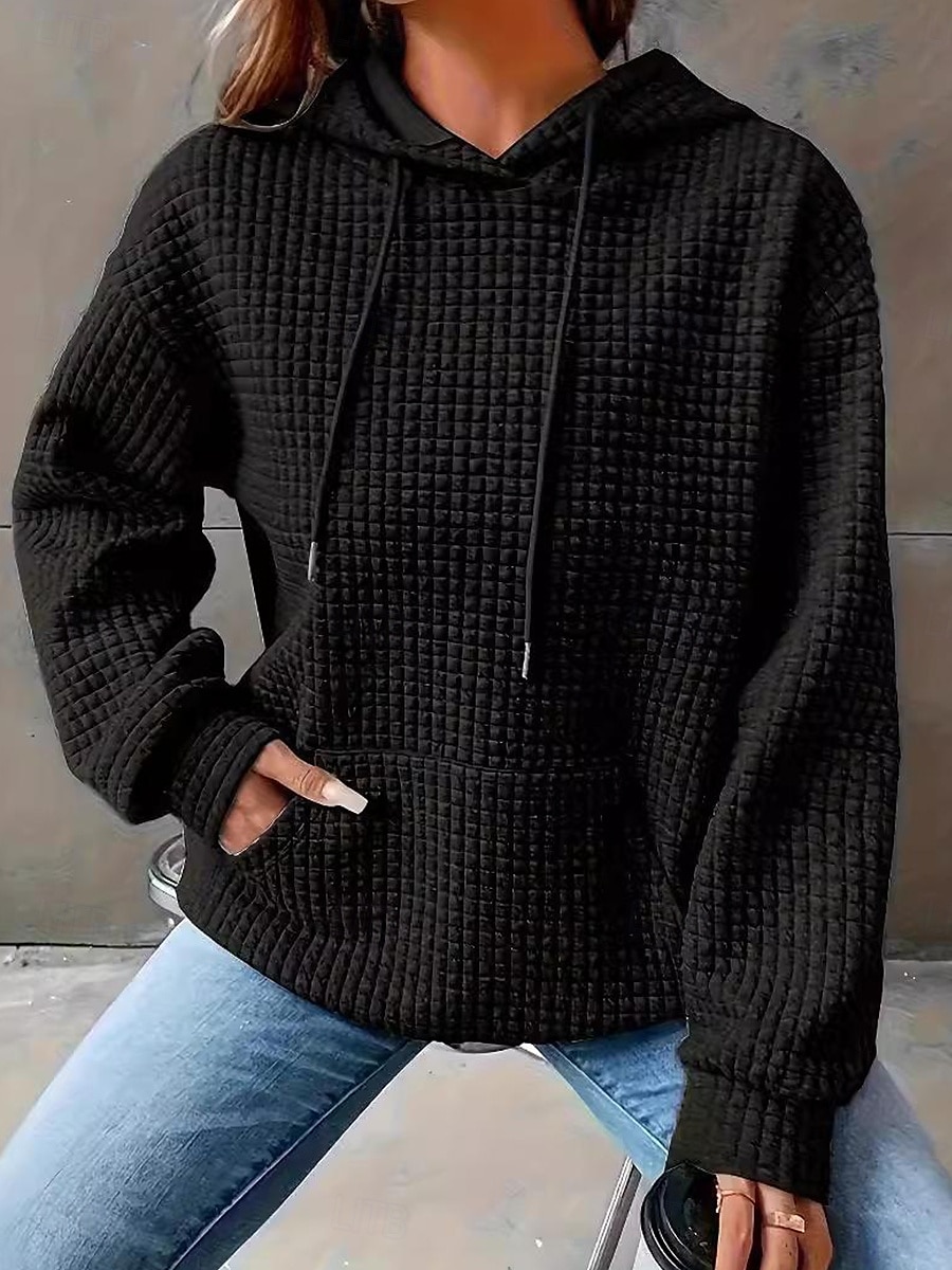 Femmes Sweats à capuche Uni Occasionnel manche longue À capuche Hauts Réguliers Rue Tenue Quotidienne Avec Poches Imprimé Noir Blanche Rose Claire Vert Véronèse Bleu de minuit Automne Hiver de 2025 ? $25.99 –P7