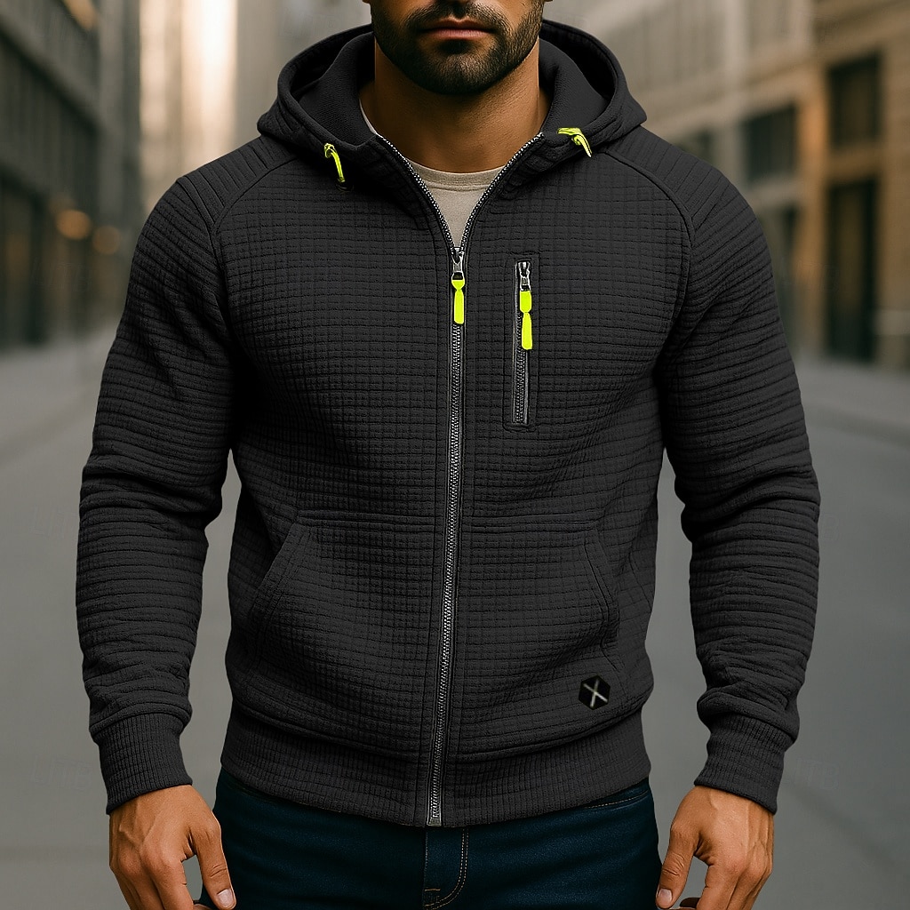 Per uomo Felpa con cappuccio Felpa con cappuccio e zip Felpa con zip Nero Cachi Grigio Con Cappuccio Semplice Con zip Tasca Frontale Testurizzato Sport & Outdoor Casuale Quotidiano Streetwear Cool del 2025 a $32.99 –P3