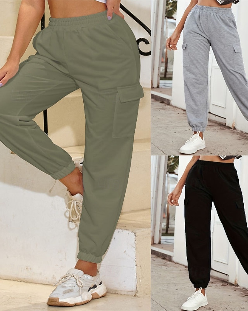 Women's Cargo Pants Slacks Streetwear Casual Full Length Natural Plain Pocket Elastic Waist Comfortable Street Holiday Daily Wear Grey Black Army Green Fall Regular Fit 2026 - $29.99 –P1
