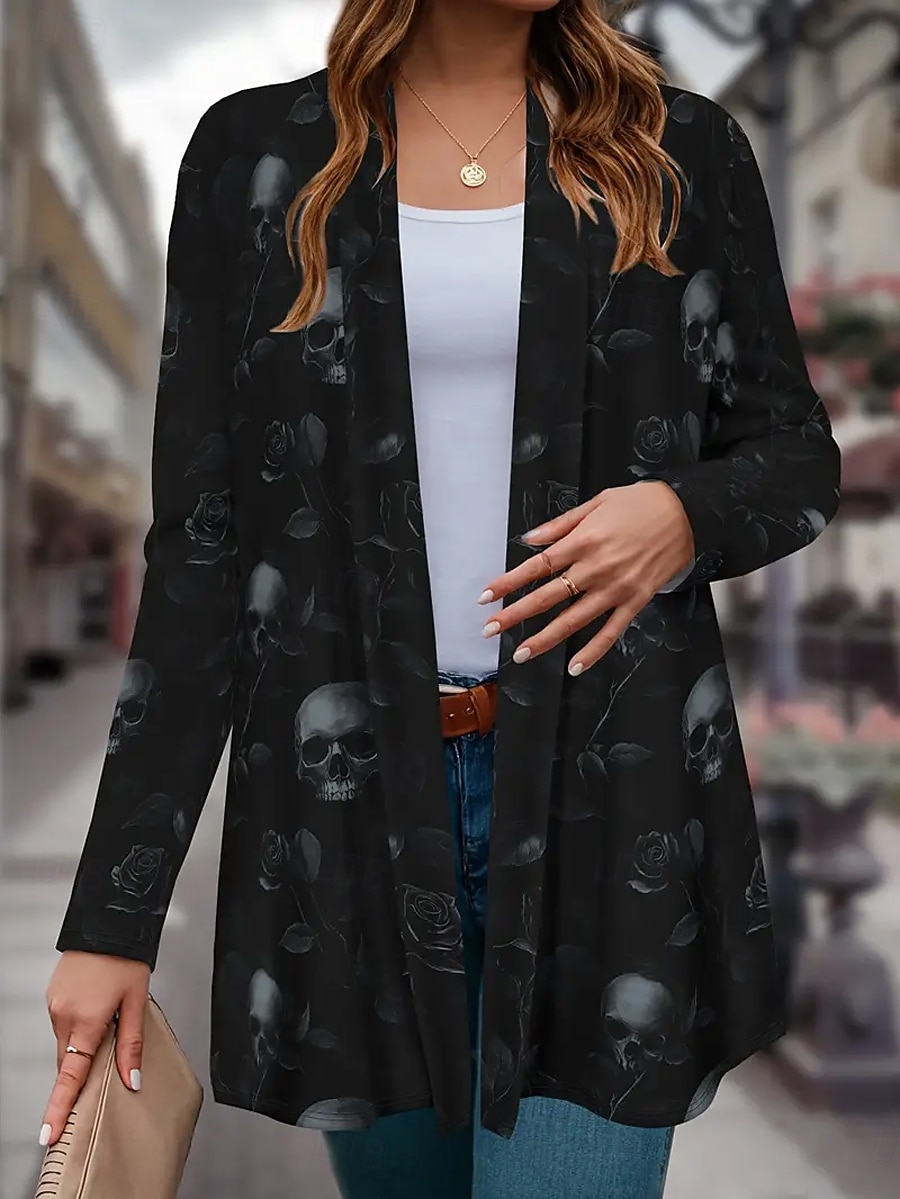 Femmes Manteau d'Hiver Trench Léger Confortable Imprimé Front ouvert ancien Mode Occasionnel Fleuri Vacances Occasionnel Long Sans Col Coupe Ample manche longue Vêtements d'extérieur Noir Vert de 2025 ? CAD $30.99 –P4