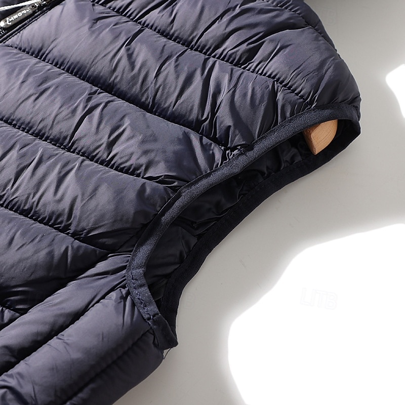 Pánské Puffer Vesta Kamizelka Vesta Dovolená Denní Rande Módní Na běžné nošení Podzim zima Kapsy Polyester Zahřívací Pohodlné Pevná barva Zip Kapuce Běžný Černá Námořnická modř Vesta 2025 - $24.99 –P8