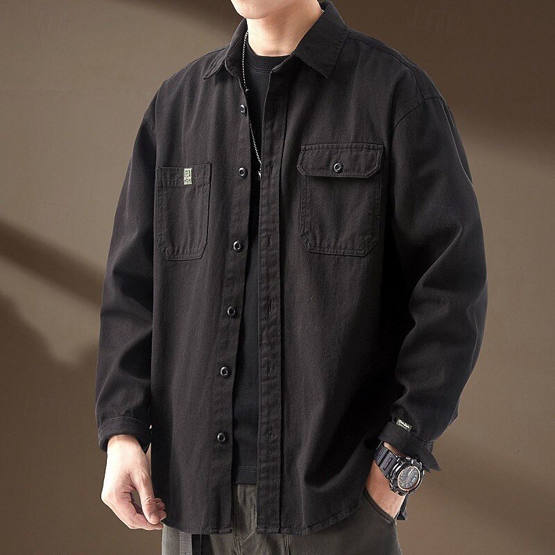 Per uomo camicia cargo Camicia da escursionismo Manica Lunga Collo ripiegato Top Esterno Traspirante Cotone Nero Caffè Grigio Caccia Allenamento Viaggio del 2025 a $51.99 –P4