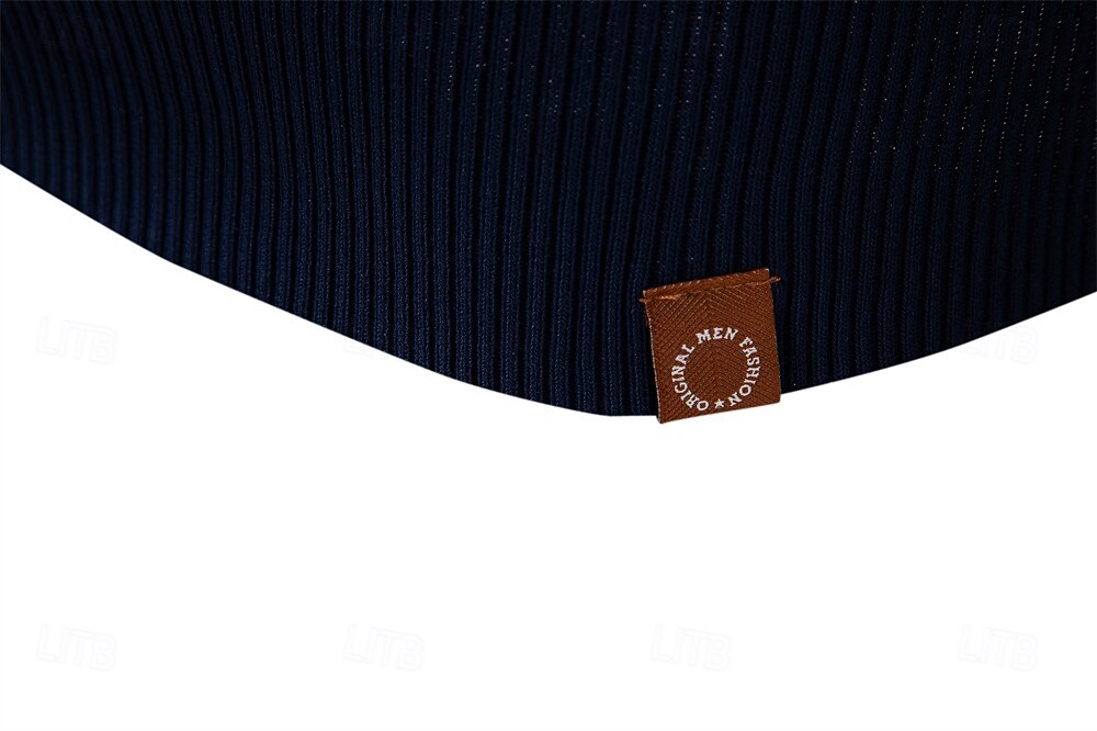 Herre Pullover genser Strikke Vanlige topper Jacquard Knapper Helfarge Polokrage Elegant Årgang Skole Hjem Klær Vår Høst Mørk Marineblå Kakifarget S M L 2026 - $35.99 –P16