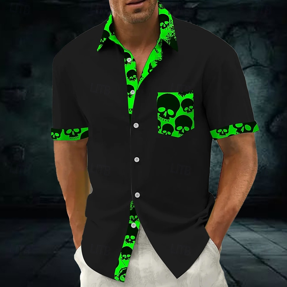 Camicia da uomo Costumi Teschi Camicia Estiva Button Up Maniche Corte Stile Gotico Scuro Vacanza Estate Primavera Colletto Turndown Camicie Stampate 3D Frontale Una Tasca Blu Viola Verde del 2026 a $25.99 –P2