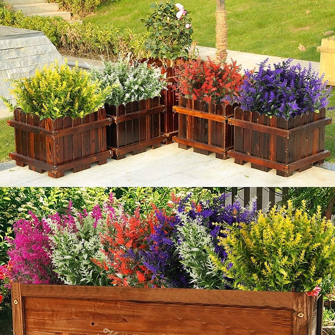 8 связок искусственных цветов, искусственные уличные растения, лаванда, пластиковые кустарники и искусственные папоротники, зимостойкие искусственные растения для помещений. &наружные подвесные 2025 - $17.99 –P3